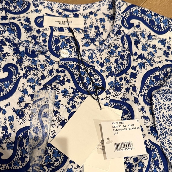 Isabel Marant Long Sleeve Dress in Blue and White - Picture 2 of 3